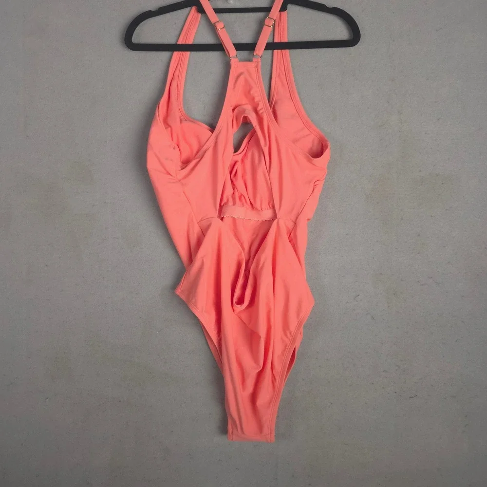 Kona Sol Women Coral‎ Racerback One Piece Swimsuit Size L